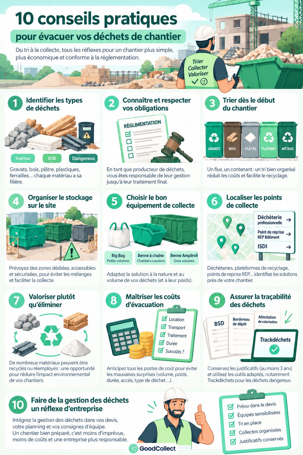Infographie 10 conseils pour gérer vos déchets de chantier