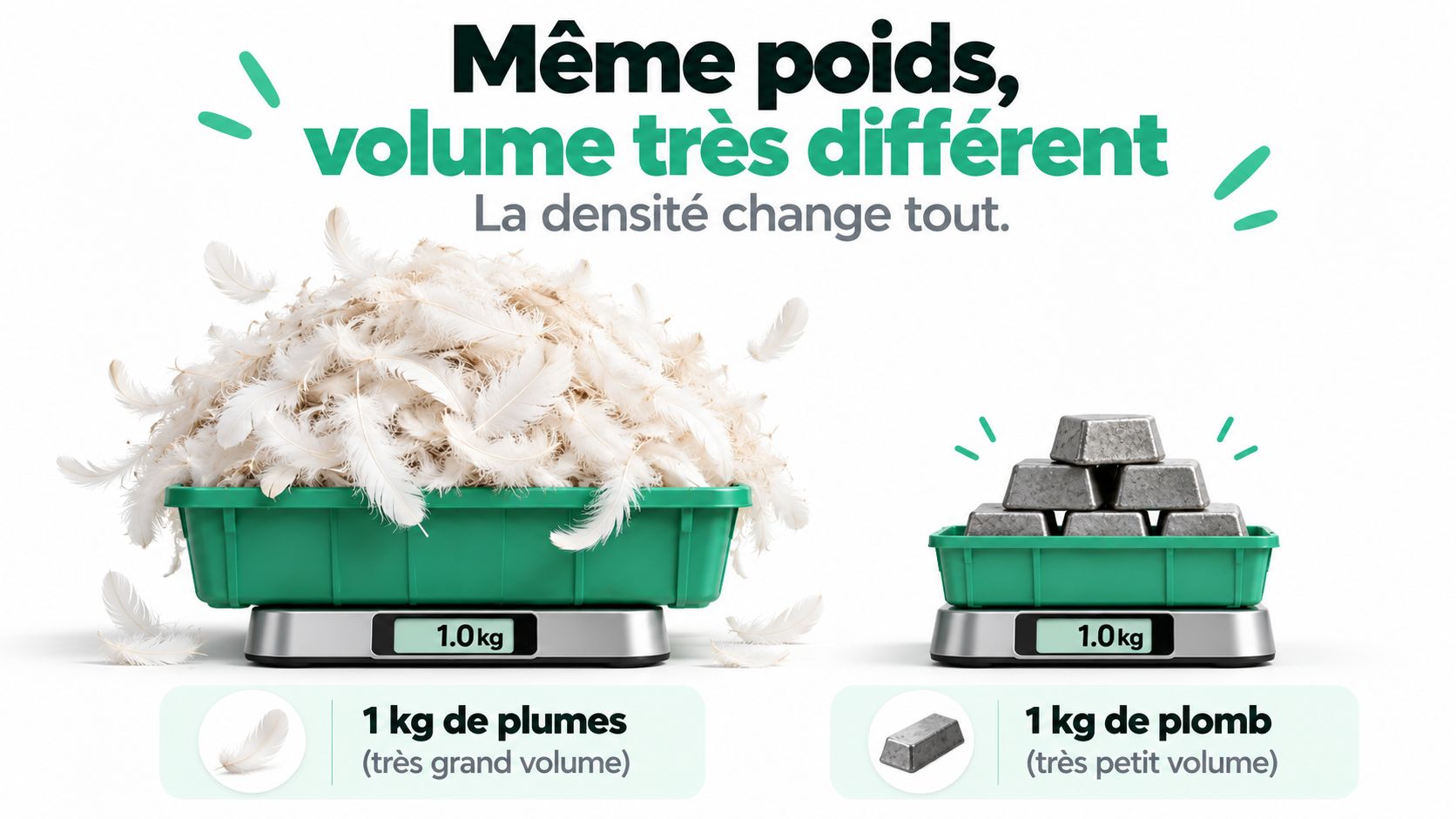 Un kilo de plumes ou un kilo de plomb ? 